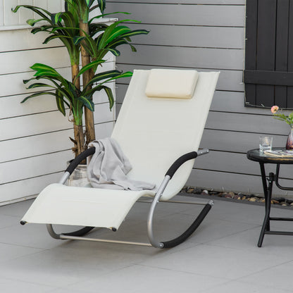 Outsunny Mecedora Para Jardín Con Reposacabezas 63x144x84 Cm Beige_1