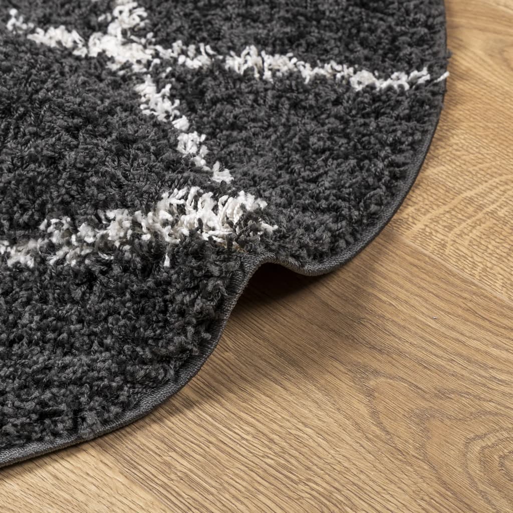 Alfombra De Pelo Largo Moderna Pamplona Negro Y Crema Ø 200 Cm / Vetonek_4