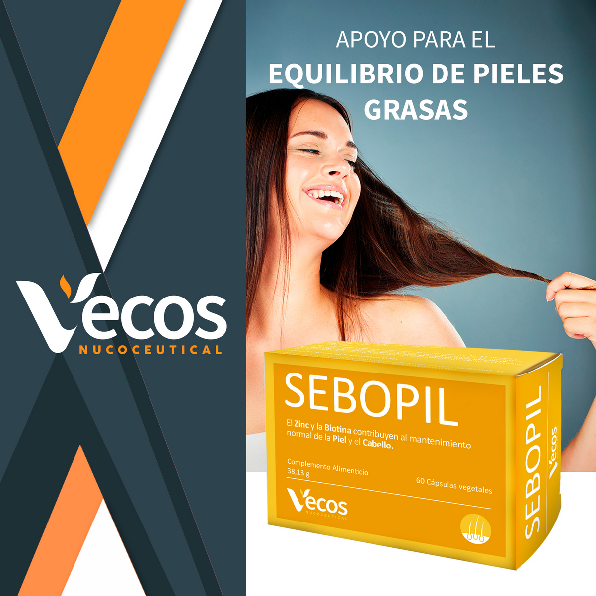 Sebopil Vecos 60 Cápsulas | Para Cuidado De Acné Y Piel Grasa | Zinc, Bardana Y Vitaminas B_1