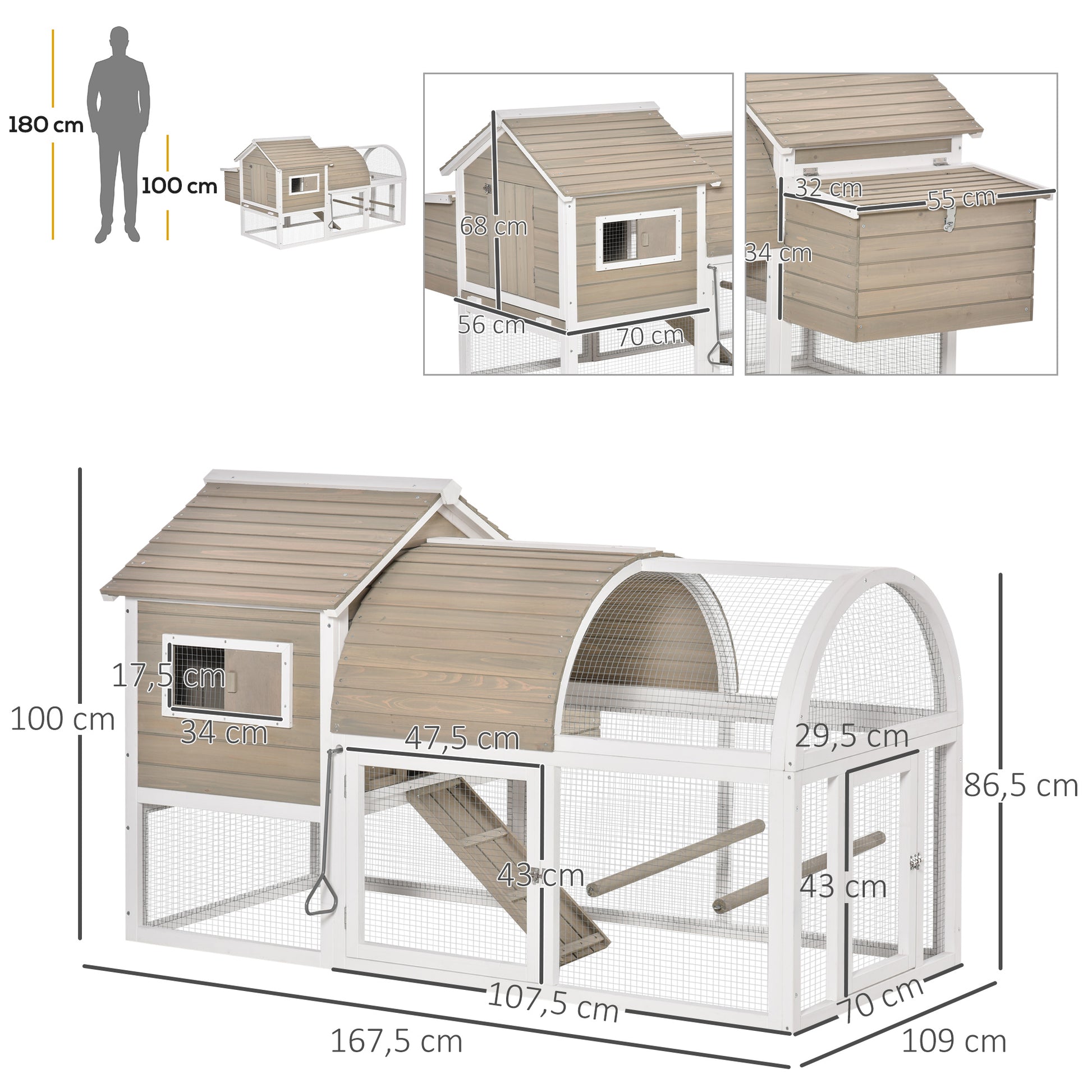 Pawhut Gallinero Exterior Madera Con Zona Abierta Ponedero Barras Y Bandeja_2