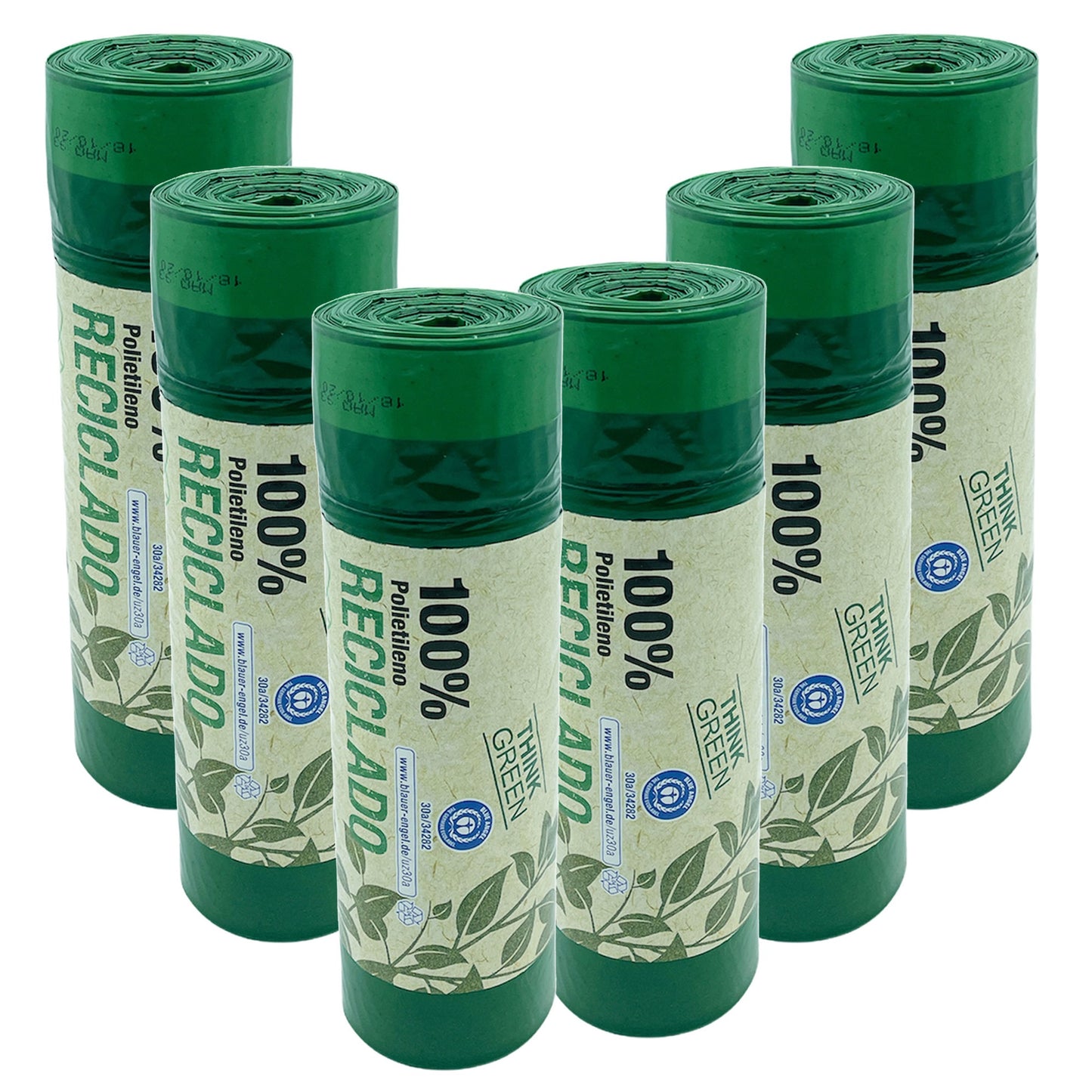 100% Reciclado 6 Rollos De 20 Bolsas De Basura Con Autocierre 30l_0