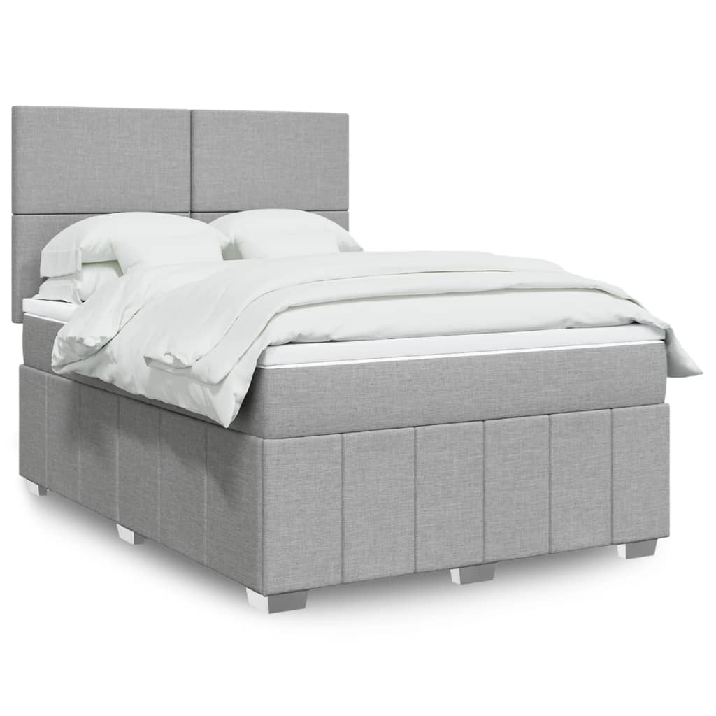 Cama Box Spring Con Colchón Tela Gris Claro 140x200 Cm / Vetonek_2