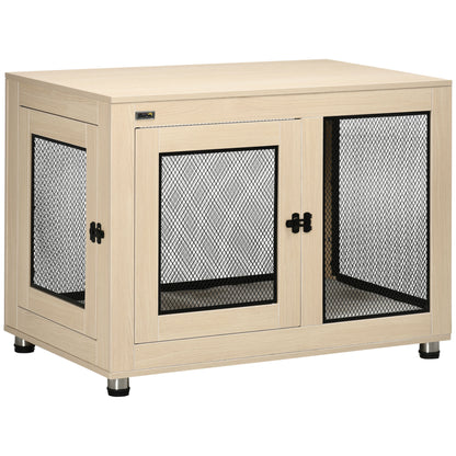 Pawhut Jaula Para Perros De Madera Superficie Mesa De Centro 94x60x71,5cm Roble_0