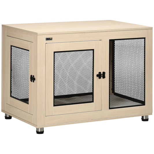 Pawhut Jaula Para Perros De Madera Superficie Mesa De Centro 94x60x71,5cm Roble_0