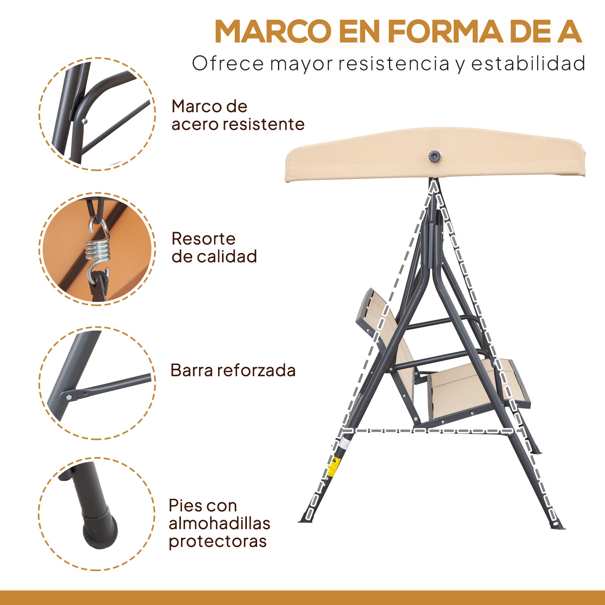 Outsunny Columpio De Jardín Exterior De 3 Plazas Con Toldo Reclinable_3