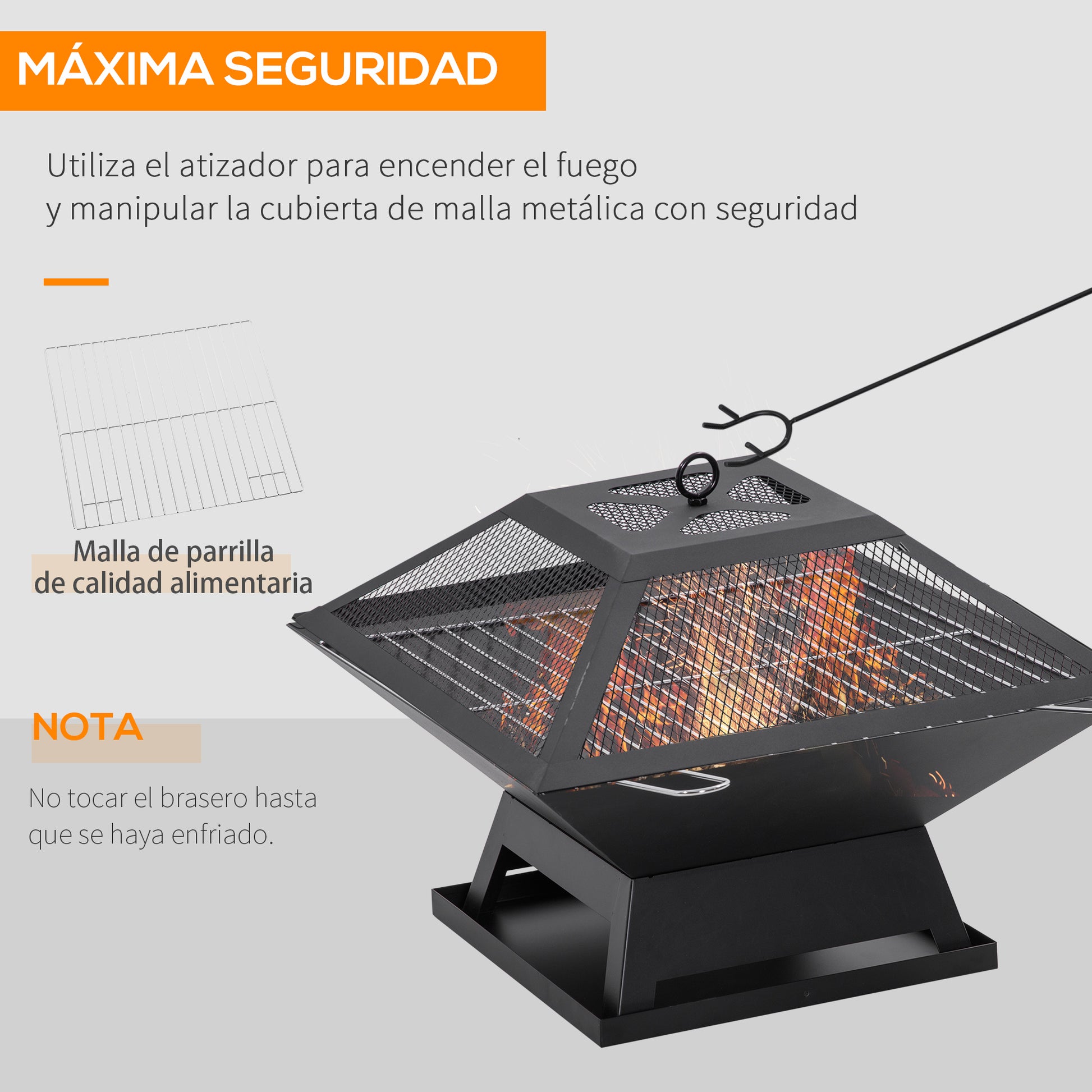Outsunny Brasero Exterior De Acero Con Protector De Chispas 45x45x34 Cm Negro_5