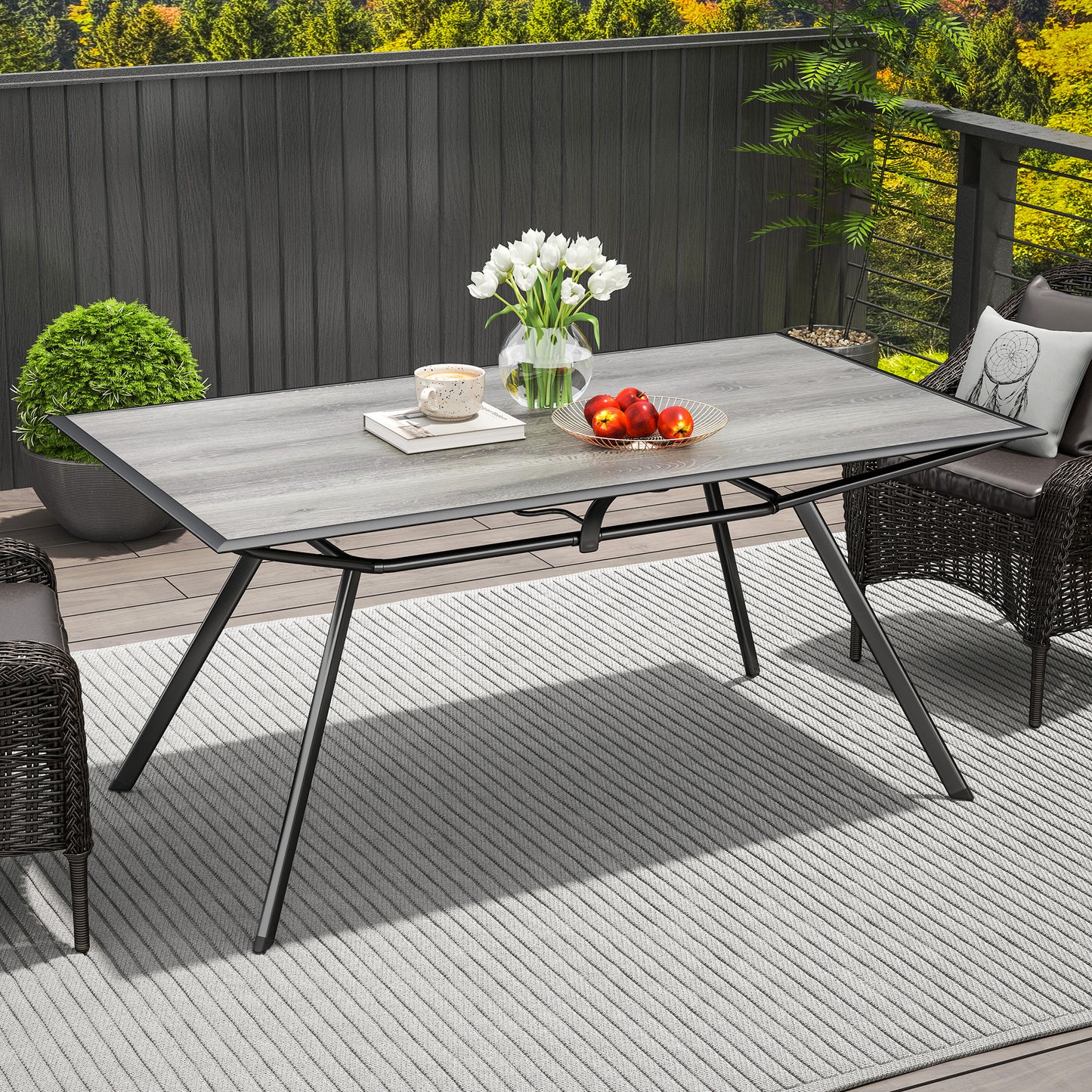 Outsunny Mesa De Jardín Exterior Con Encimera Imitación Madera Carga 70 Kg Gris_1