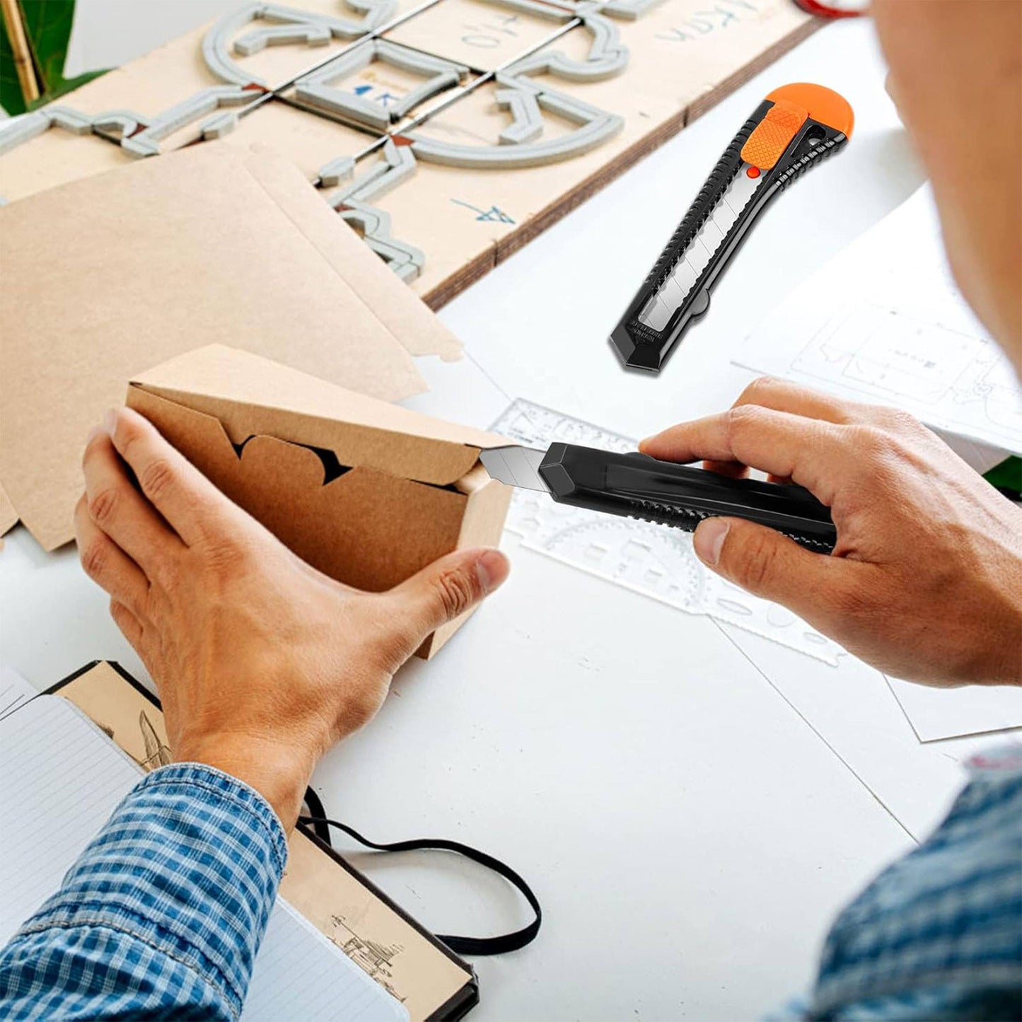 Well Home Juego De 4 Cuchillas Color Negro Y Naranja