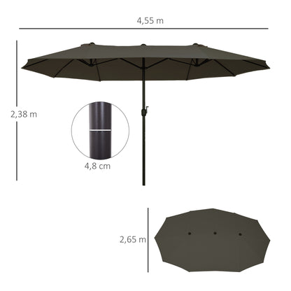 Sombrilla Doble Parasol Grande 4,55x2,65x2,38 M Con Manivela Manual Color Gris_2