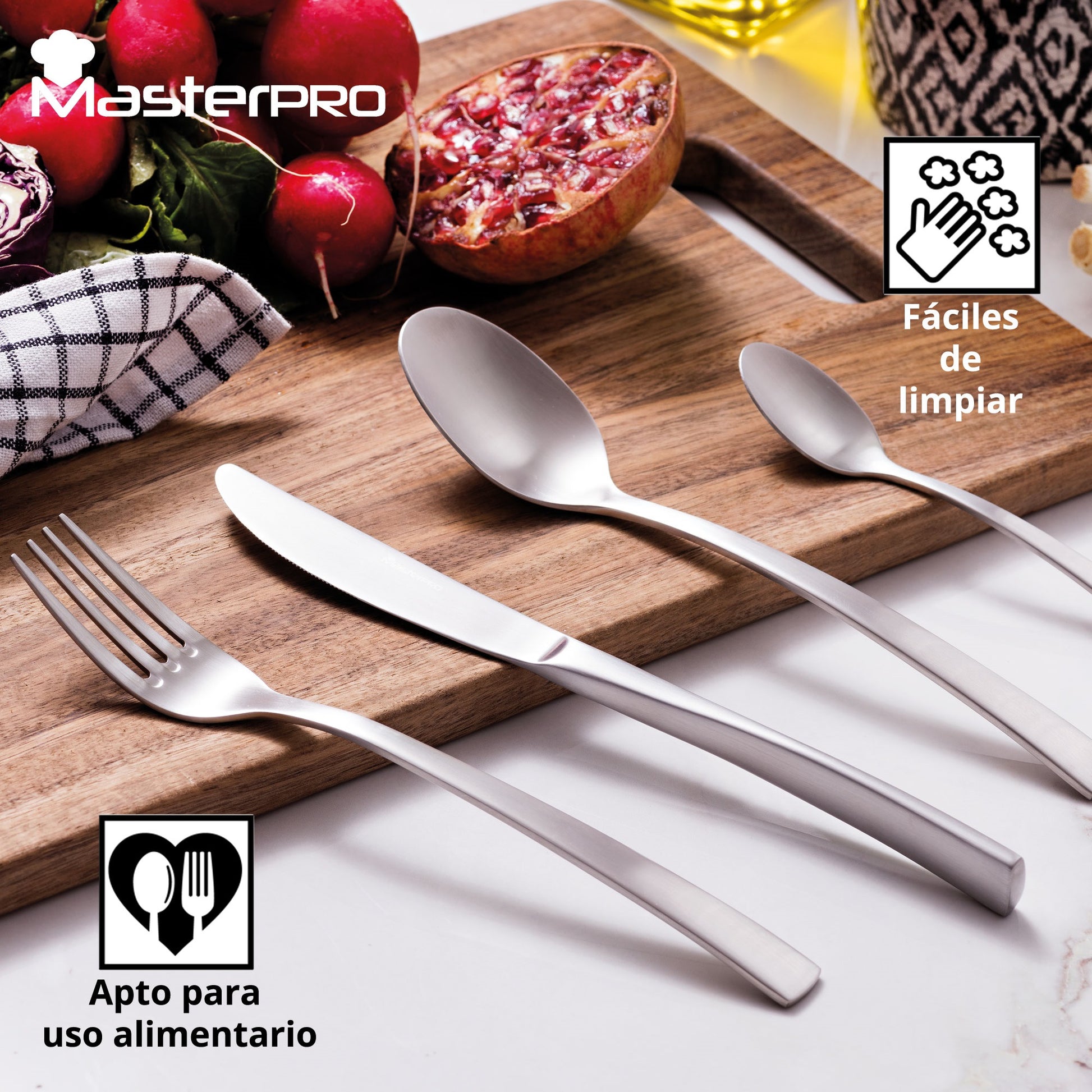 Pack Batería De Cocina 5 Piezas + Set De Cubertería 16pc En Acero Inoxidable_4