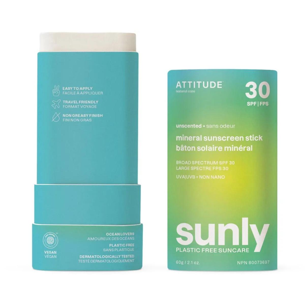 Crema solar stick sin Perfume sunly 30 SPF Attitude 60g