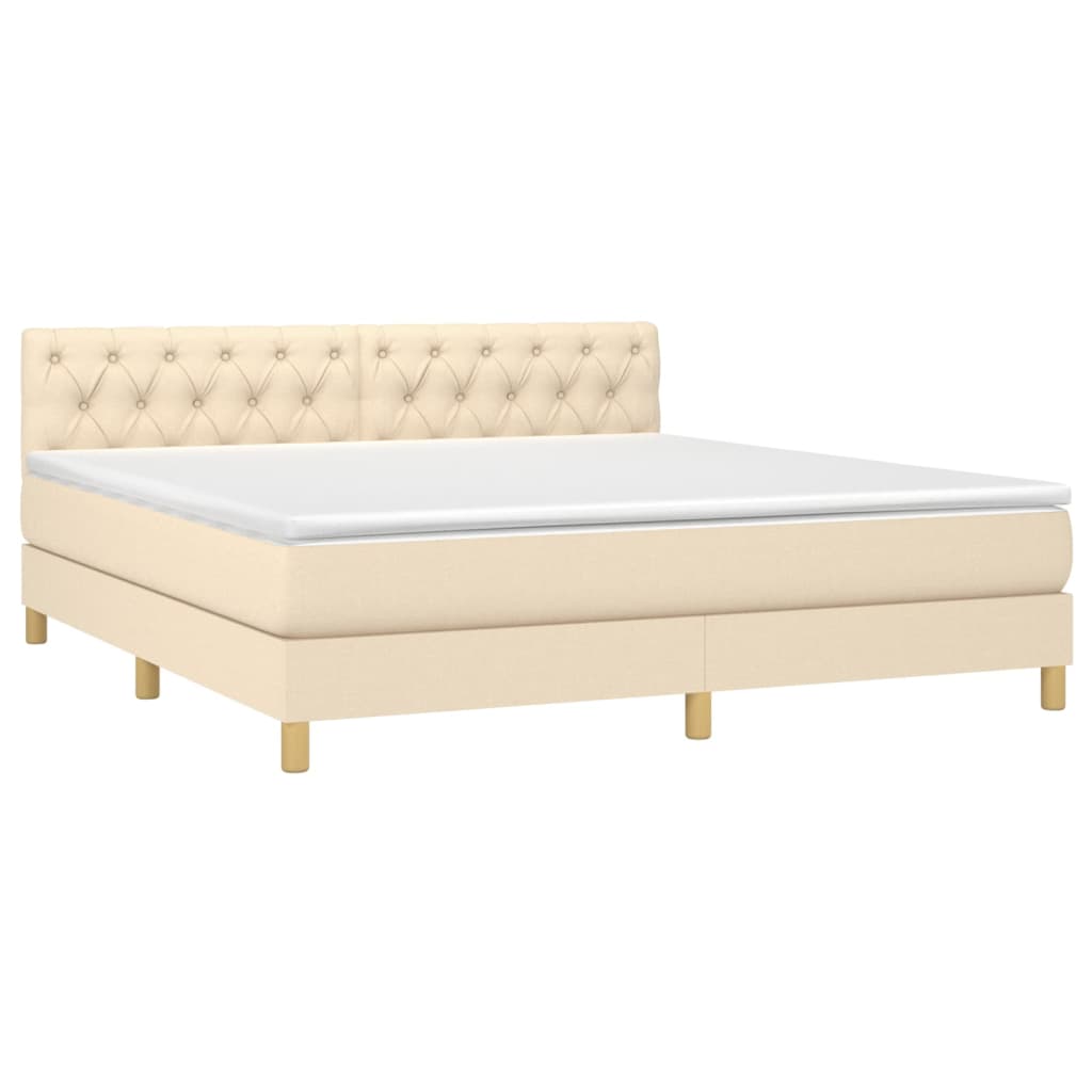 Cama Box Spring Con Colchón Y Led Tela Crema 160x200 Cm / Vetonek_2