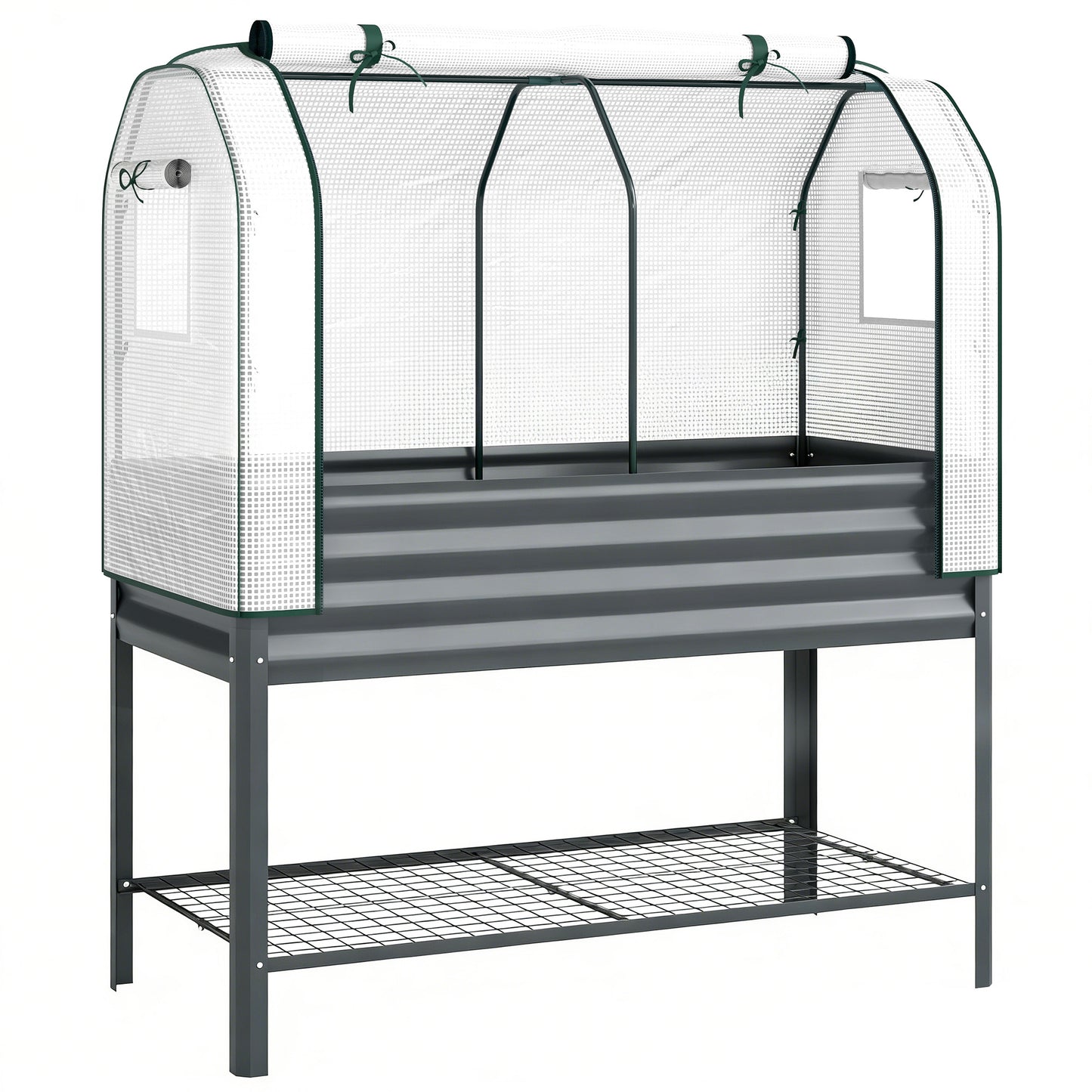 Outsunny Huerto Urbano Elevado Con Estante Y Cubierta 120x55x140 Cm Gris Oscuro_0