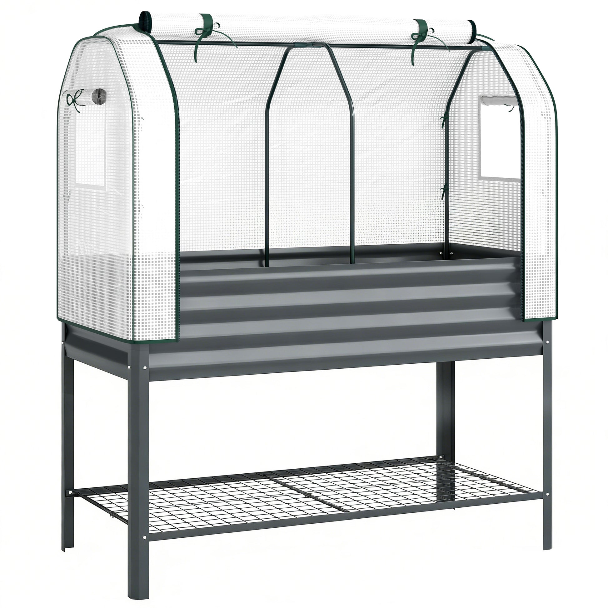 Outsunny Huerto Urbano Elevado Con Estante Y Cubierta 120x55x140 Cm Gris Oscuro_0