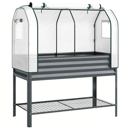 Outsunny Huerto Urbano Elevado Con Estante Y Cubierta 120x55x140 Cm Gris Oscuro_0