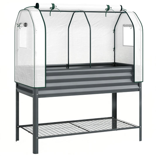 Outsunny Huerto Urbano Elevado Con Cubierta De Invernadero De 140 G/m² Pe_0