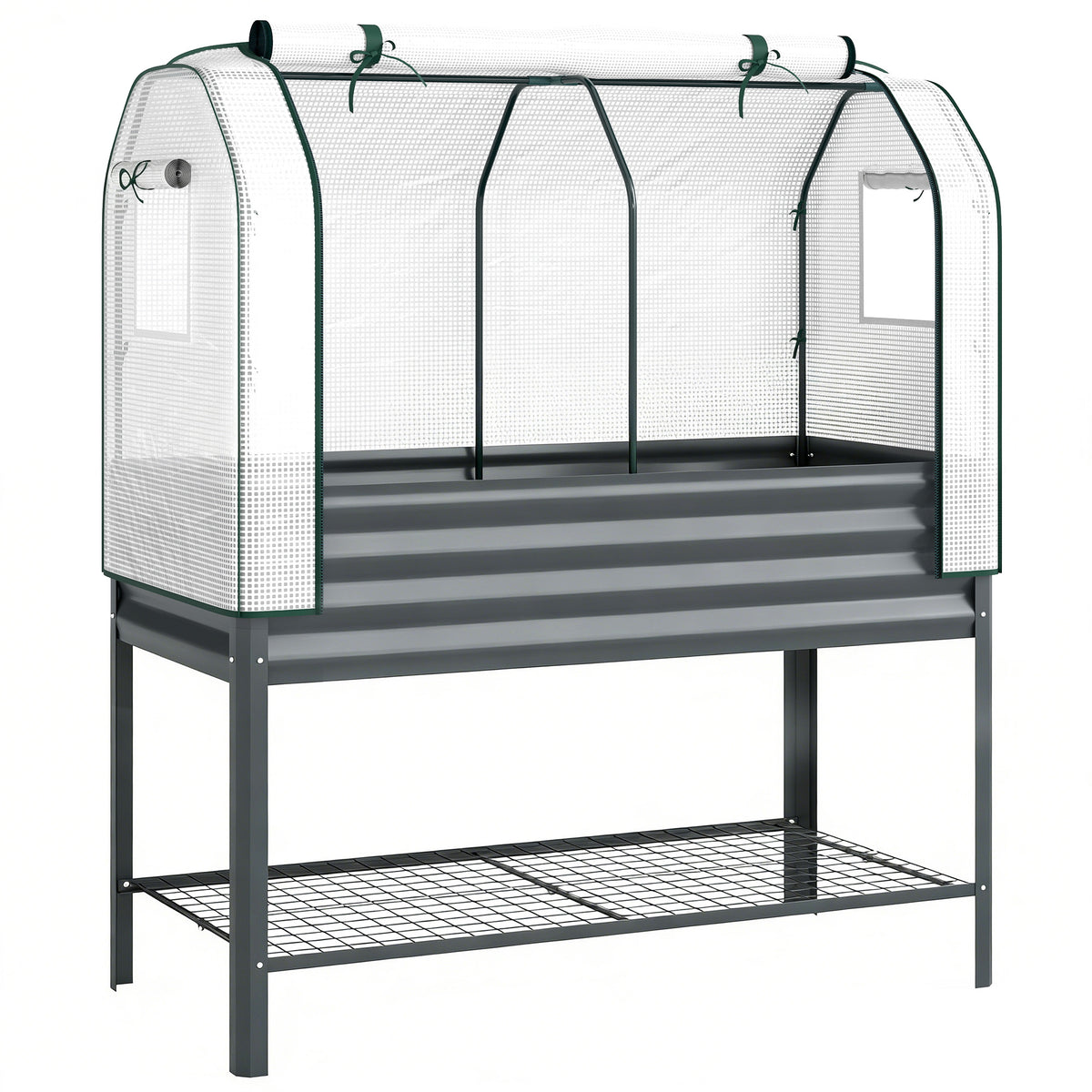 Outsunny Huerto Urbano Elevado Con Estante Y Cubierta 120x55x140 Cm Gris Oscuro_0