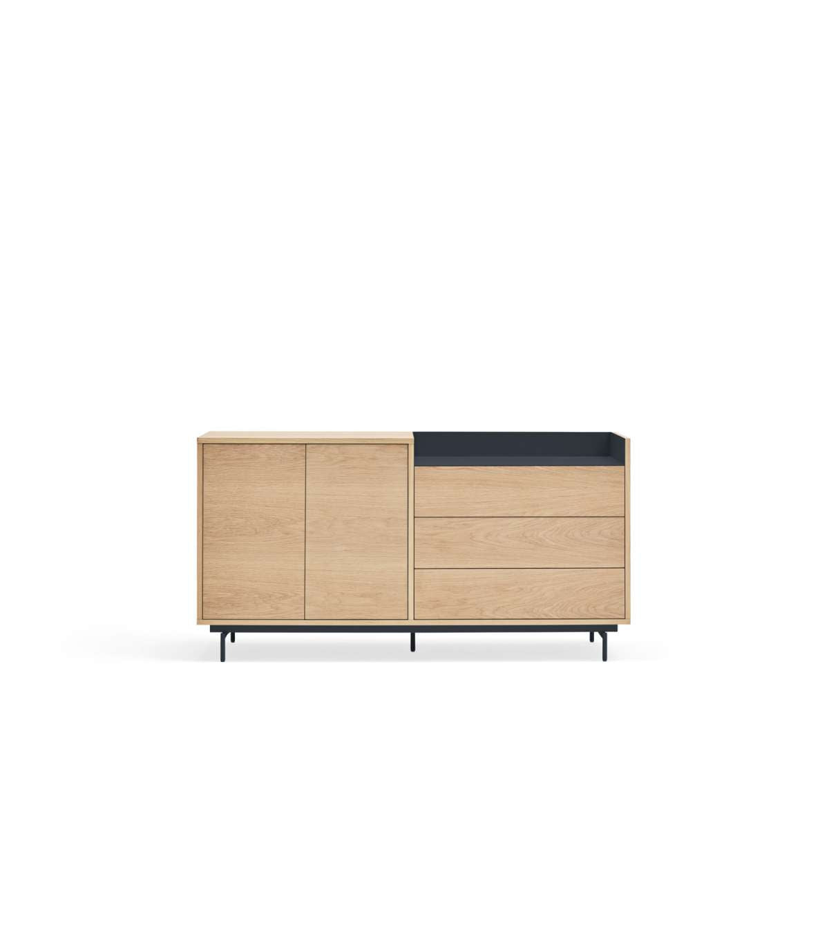 Mueble Aparador Para Comedor Modelo Valley 2 Puertas 3 Cajones Acabado Roble/azul Oscuro,_0