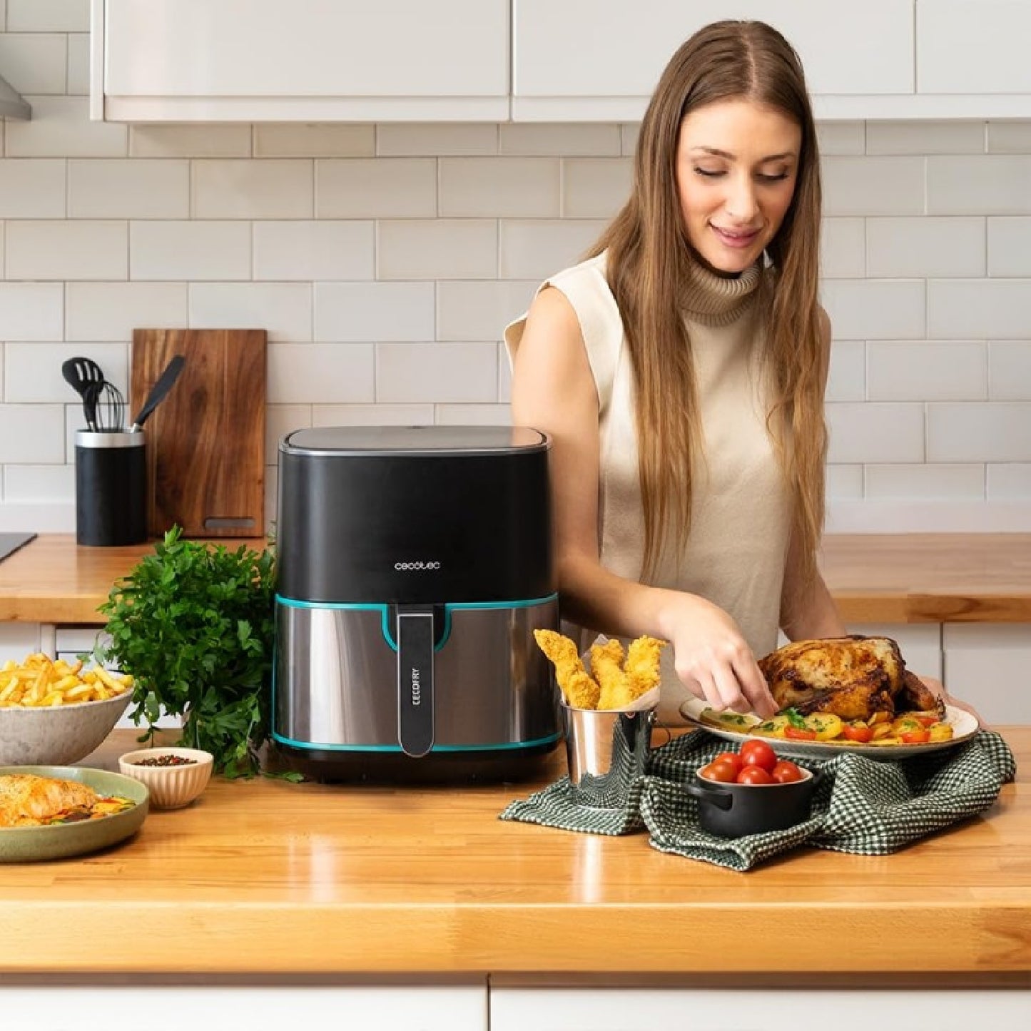 Freidora De Aire Sin Aceite De 5'5l Cecofry Fantastik Inox 5500 Pack 1500w, Tecnología Perfectcook, 9 Modos De Cocinado, Táctil, Regulable 80-200gra_1