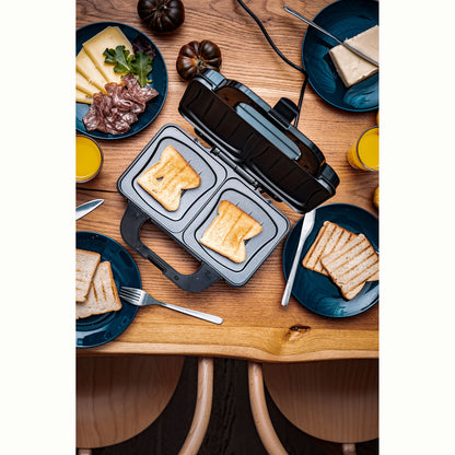 Sandwichera, 2 Sandwiches Xl, Placas Antiadherentes, Termostato, Acero Inoxidable, Compacta Camry Cr3054 1300w