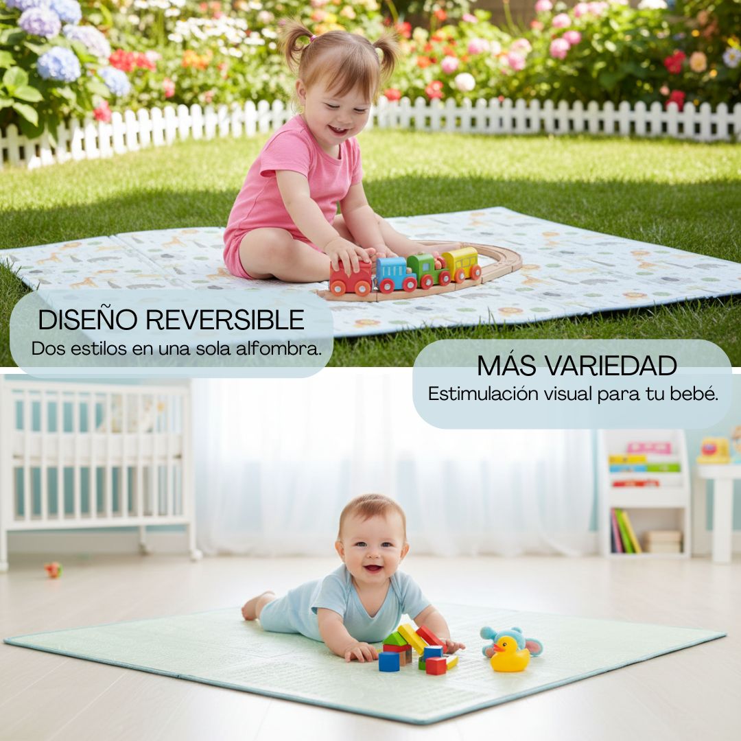 Alfombra Plegable Para Bebé 200 × 150 Cm, Reversible Animales/hojas Bathby_3