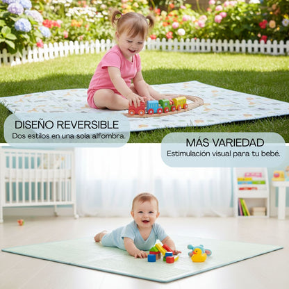 Alfombra Plegable Para Bebé 200 × 150 Cm, Reversible Animales/hojas Bathby_3