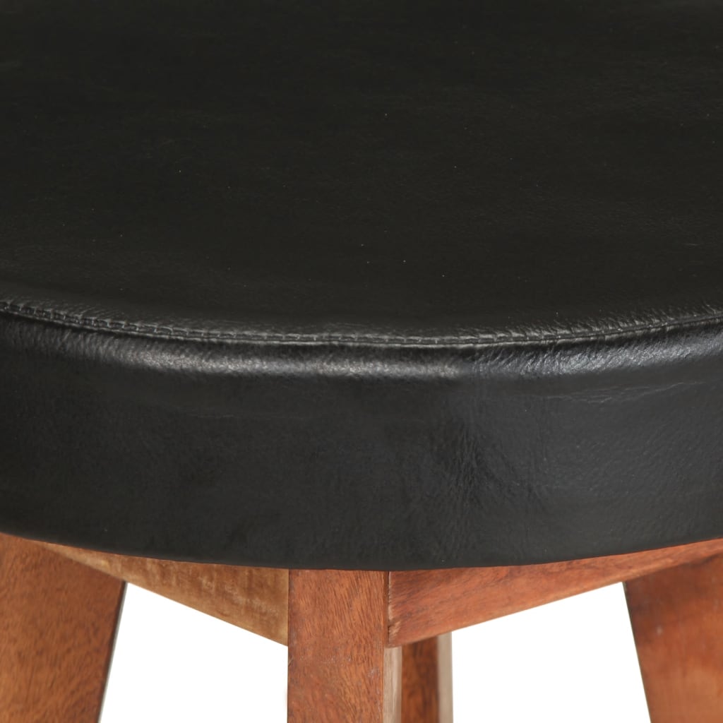 Taburetes De Cocina 2 Uds Cuero Auténtico Madera Maciza Acacia_4