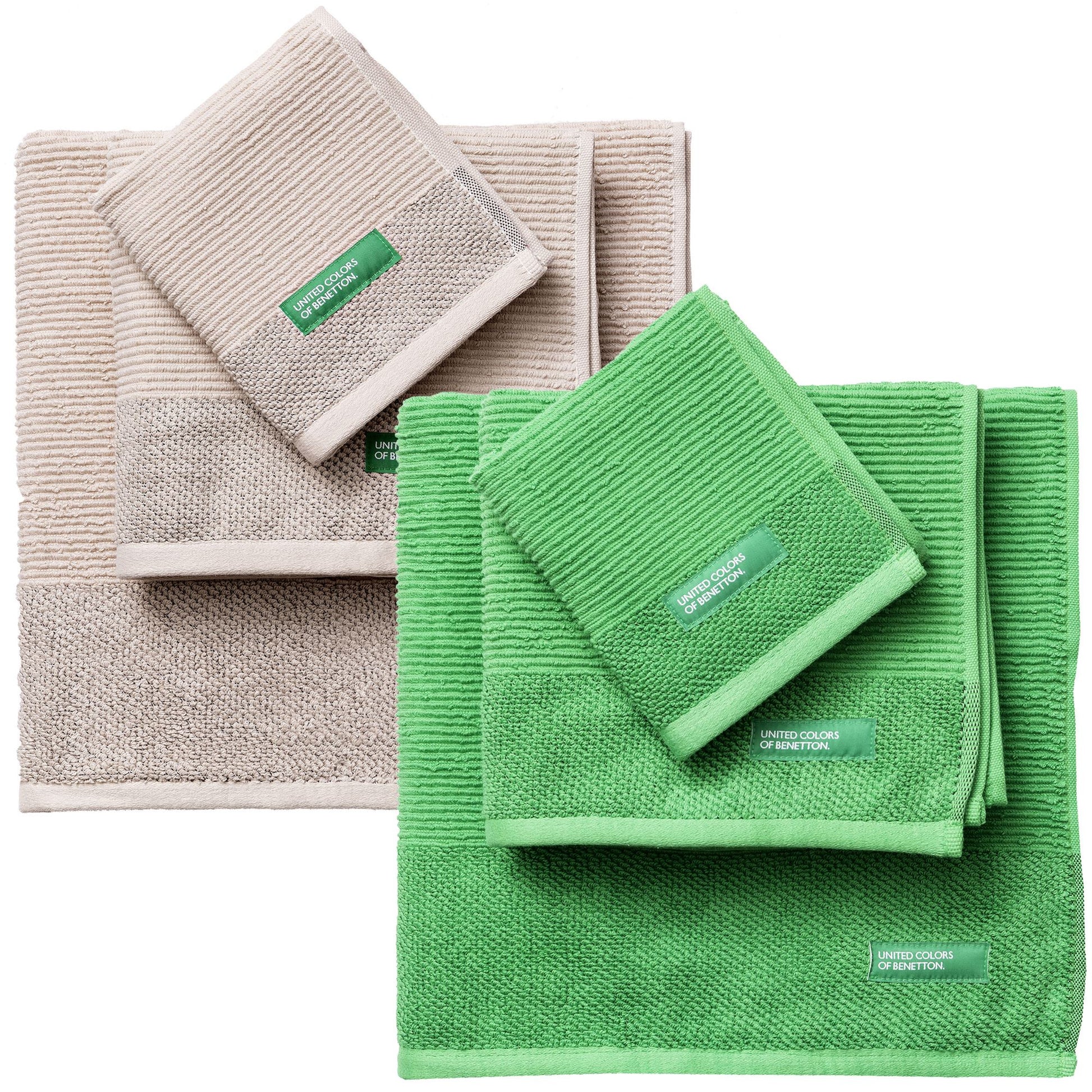 Pack De 2 Set De 3 Toallas De Baño Cada Uno En Color Verde  Y Otras En Beige