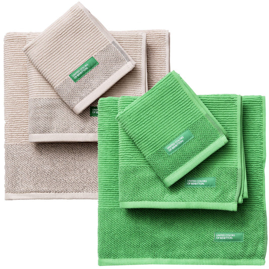 Pack De 2 Set De 3 Toallas De Baño Cada Uno En Color Verde  Y Otras En Beige