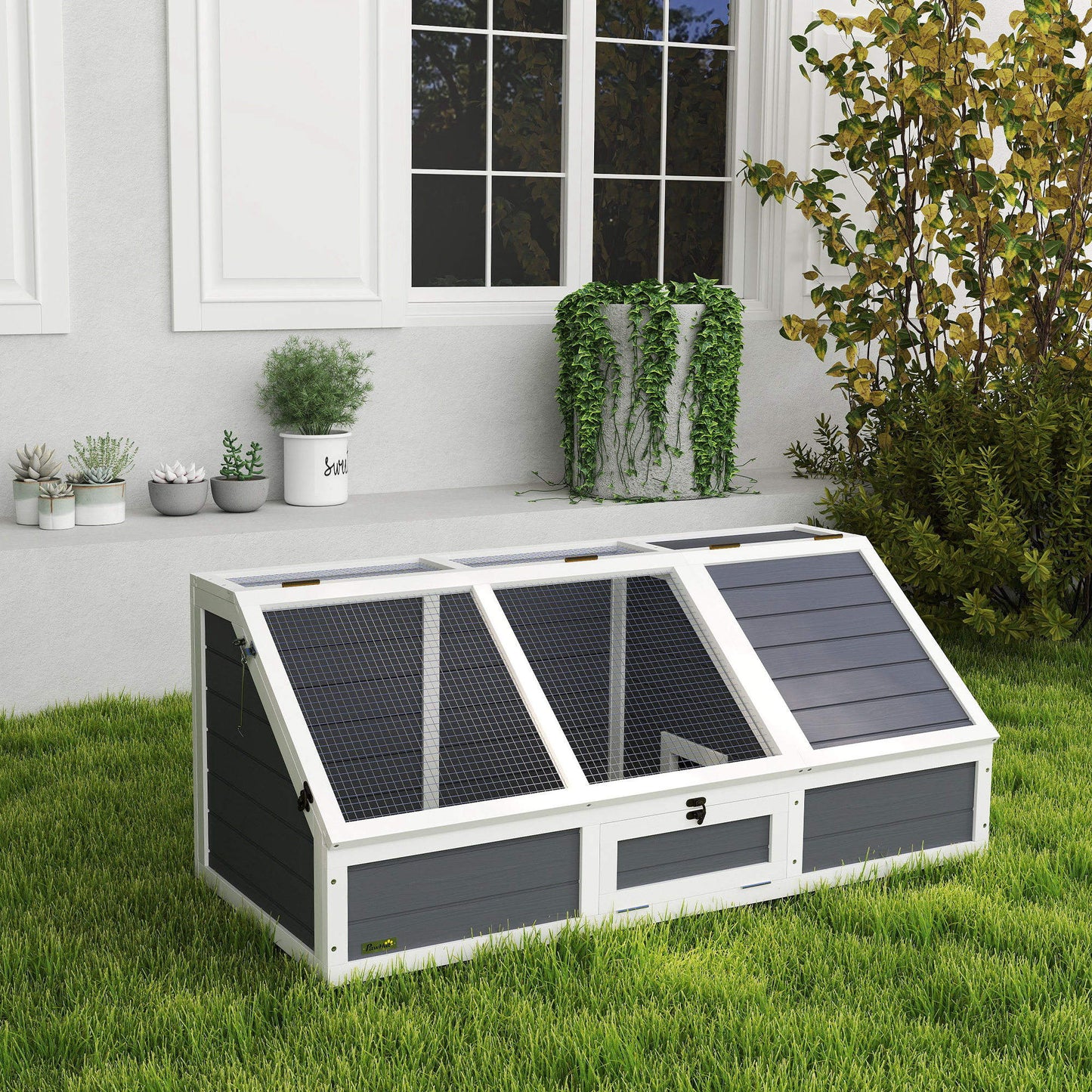 Pawhut Casa Para Tortugas De Madera Sin Base Con Tapas 120x55x50 Cm Gris Claro_1