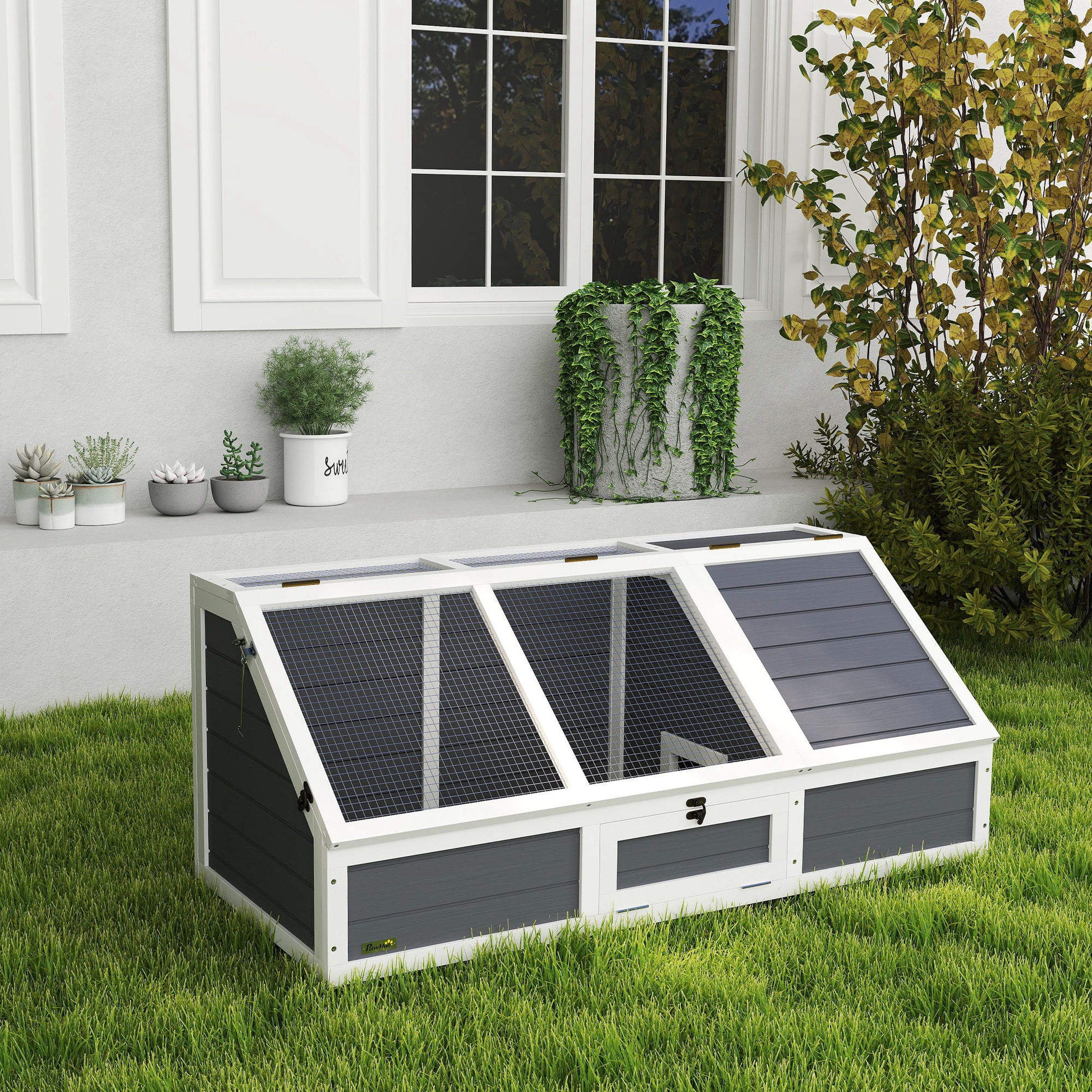 Pawhut Casa Para Tortugas De Madera Sin Base Con Tapas 120x55x50 Cm Gris Claro_1