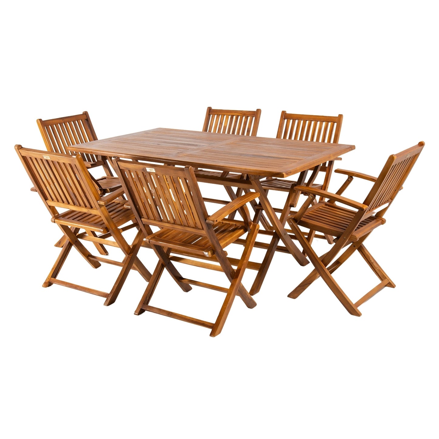Conjunto Para Exterior De Madera Teca, Mesa Rectangular 150 Cm Y 6 Sillones Plegables, Madera Teca Grado A, Tratamiento Al Agua Aplicado_0