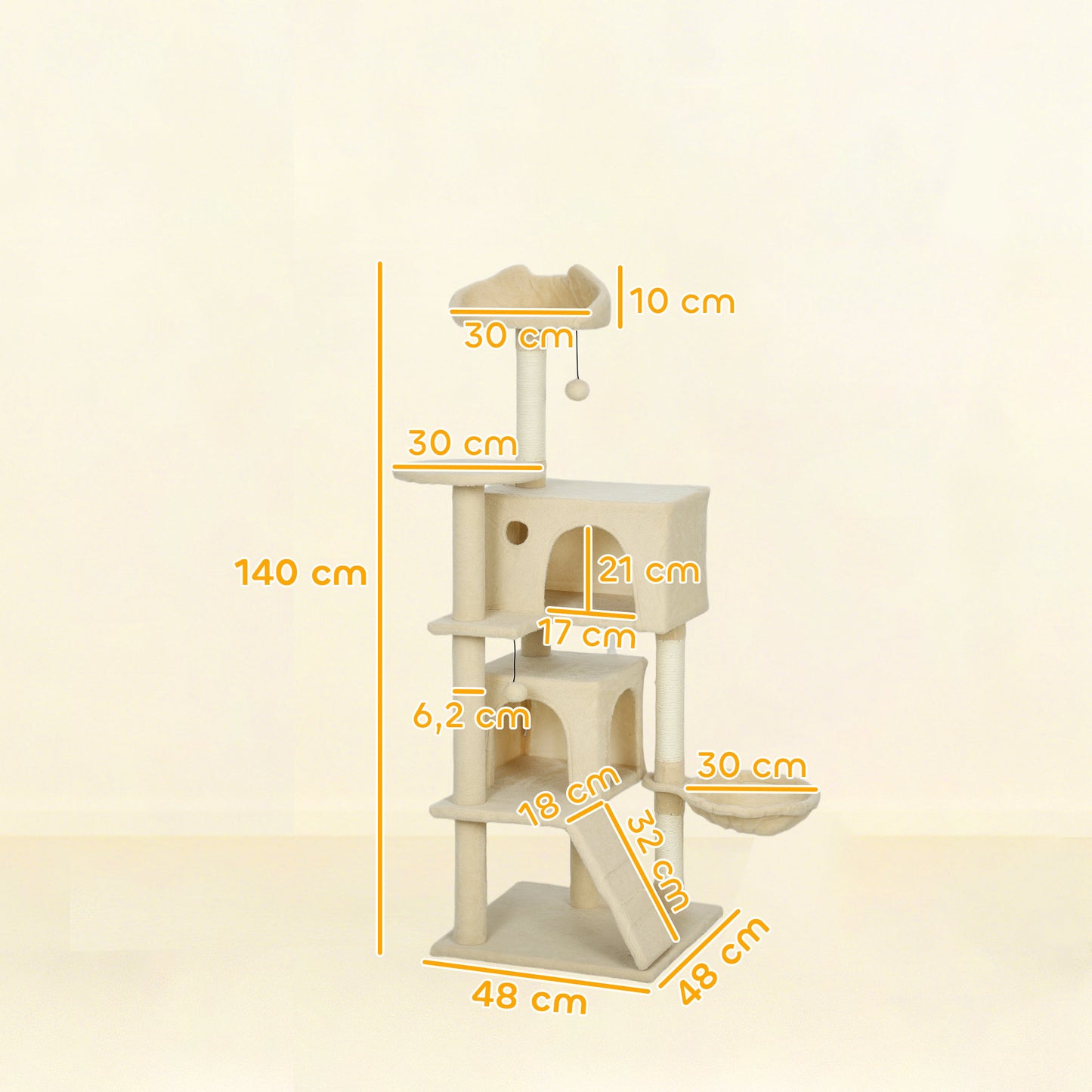 Pawhut Árbol Rascador Para Gatos 140 Cm Con Múltiples Plataformas Beige_2