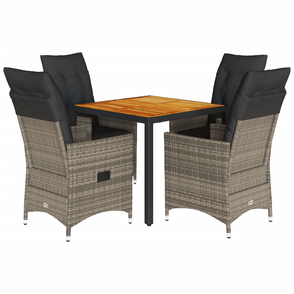 Set Comedor De Jardín 5 Piezas Con Cojines Ratán Sintético Gris / Vetonek_2