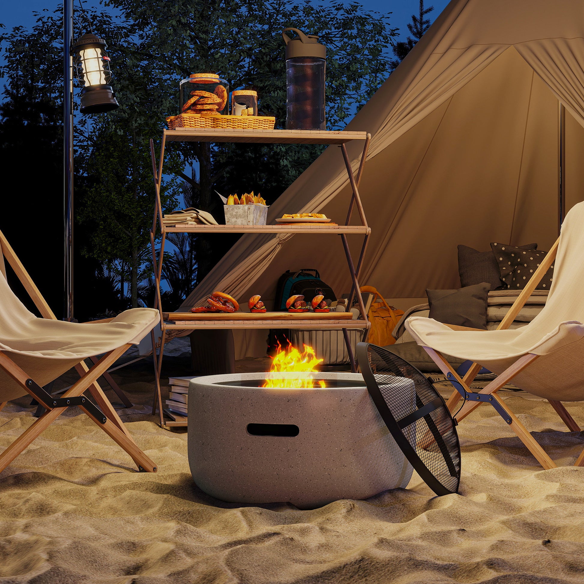 Outsunny Brasero Exterior Redondo Con Atizador Ø45x34 Cm Gris_3