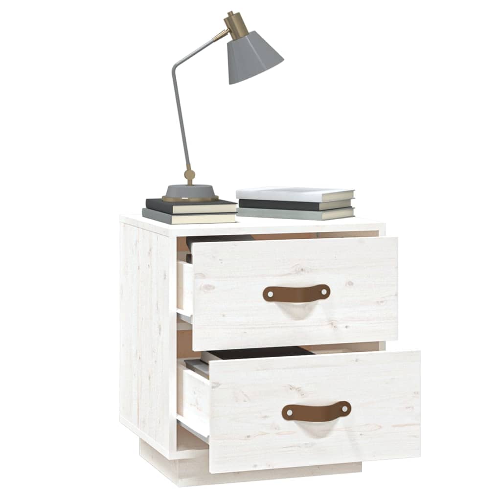 Mesitas De Noche 2 Uds Madera Maciza Pino Blanco 40x34x45 Cm_3