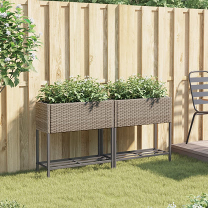 Jardineras Con Estante 2 Uds Ratán Sintético Gris 70x28x70 Cm_2