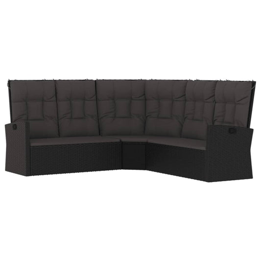 Vidaxl Sofá Esquinero Reclinable Con Cojines Ratán Sintético Negro_0