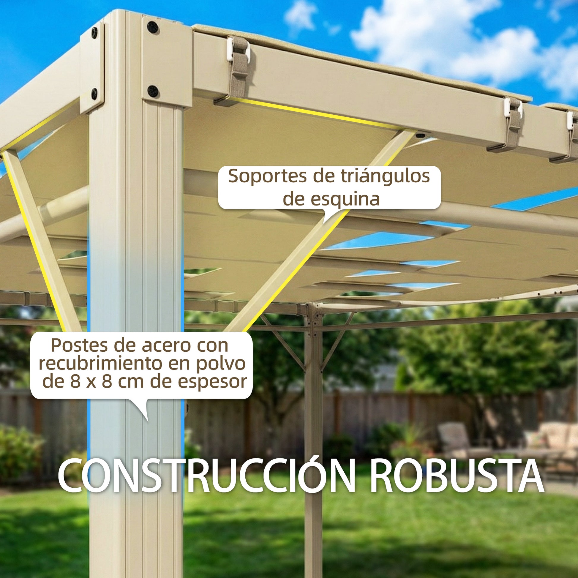 Outsunny Pérgola De Jardín 3x4 M Con Techo Ondulado Upf50+ Y Cortinas Beige_5