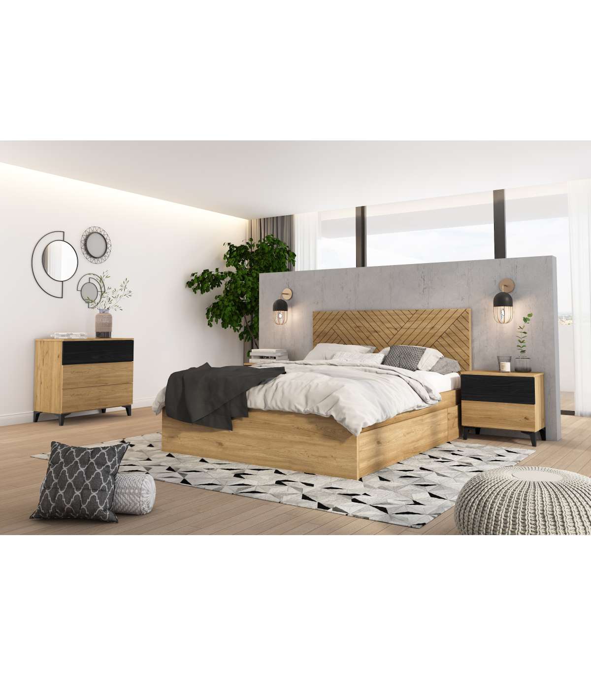 Cómoda Para Dormitorio Modelo Kroos 3 Cajones Acabado Natural/bocamina, 80cm(ancho) 74cm(_1