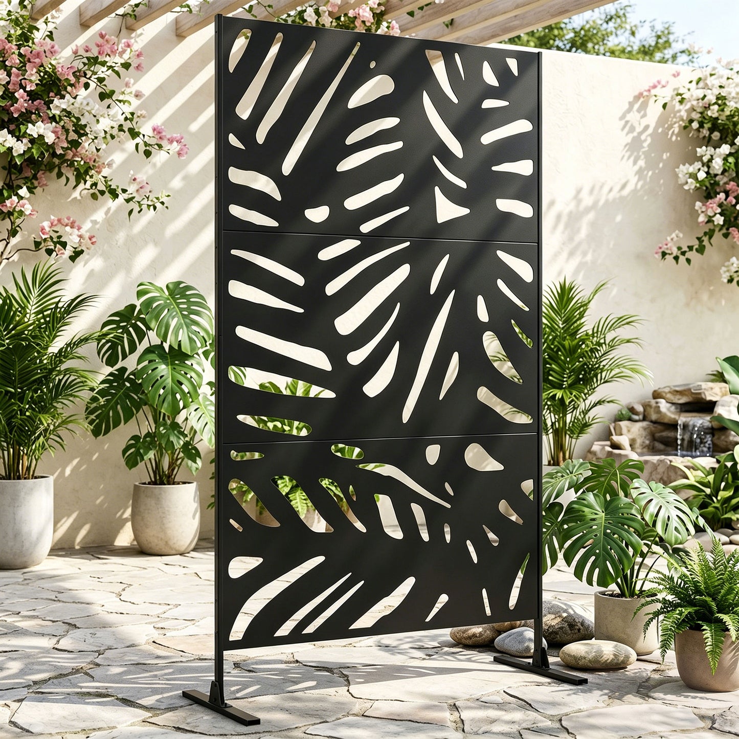 Outsunny Biombo Separador De Ambientes De 3 Paneles 122x198 Cm Negro_1