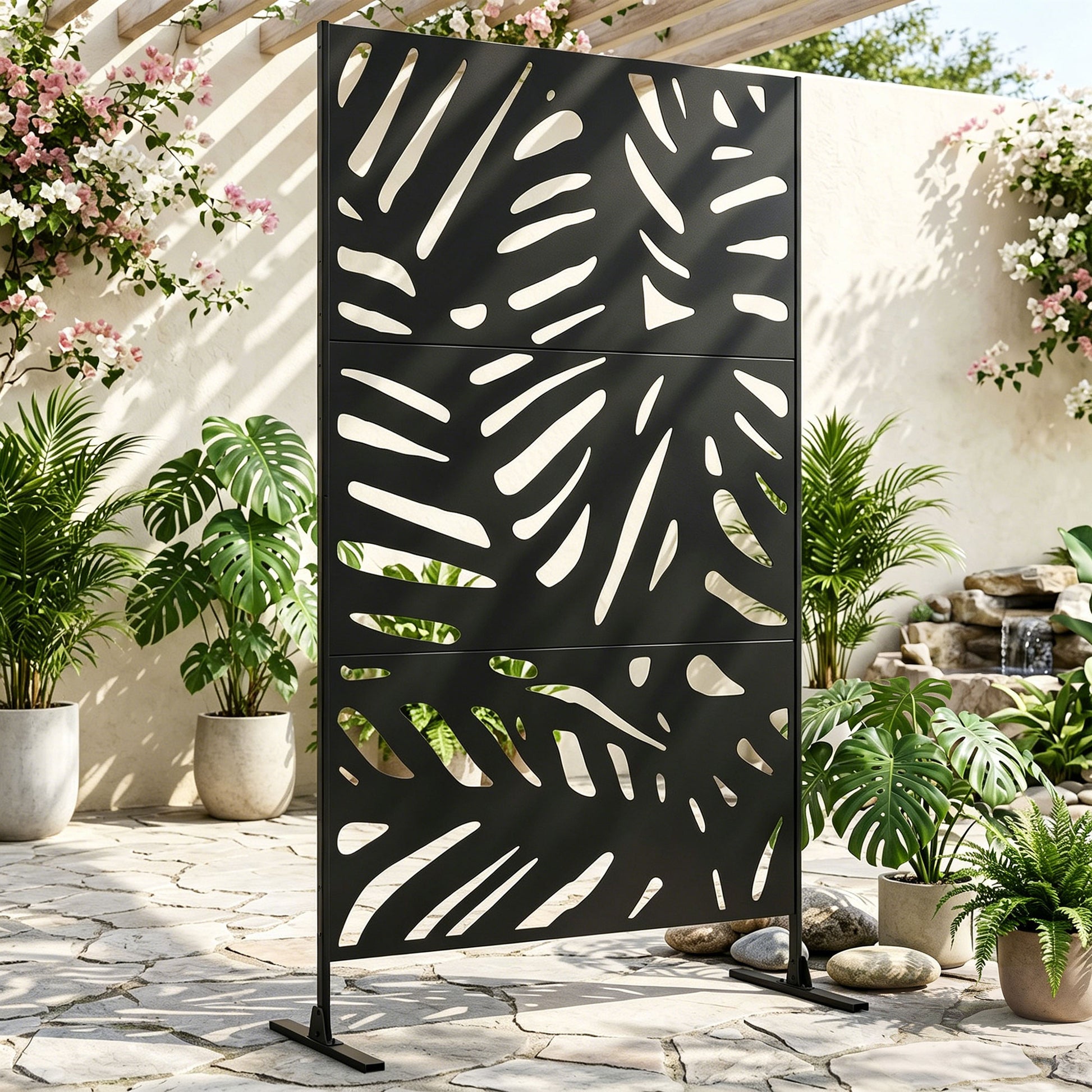 Outsunny Biombo Separador De Ambientes De 3 Paneles 122x198 Cm Negro_1