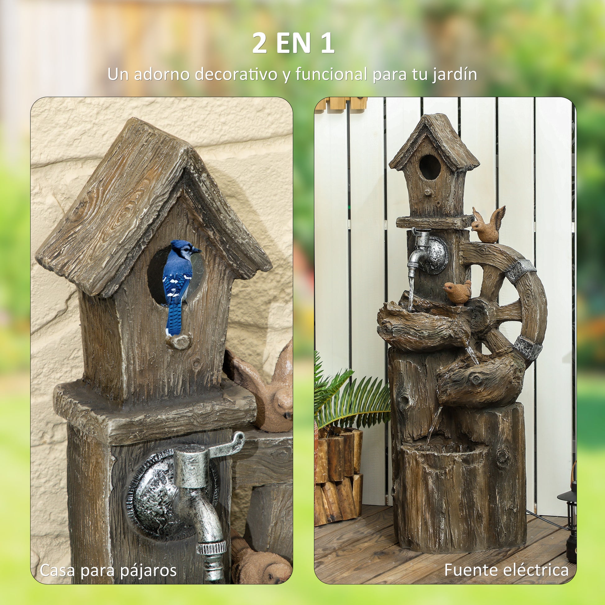 Outsunny Fuente De Agua Con Casita Para Pájaros Iluminación Led Multicolor_3