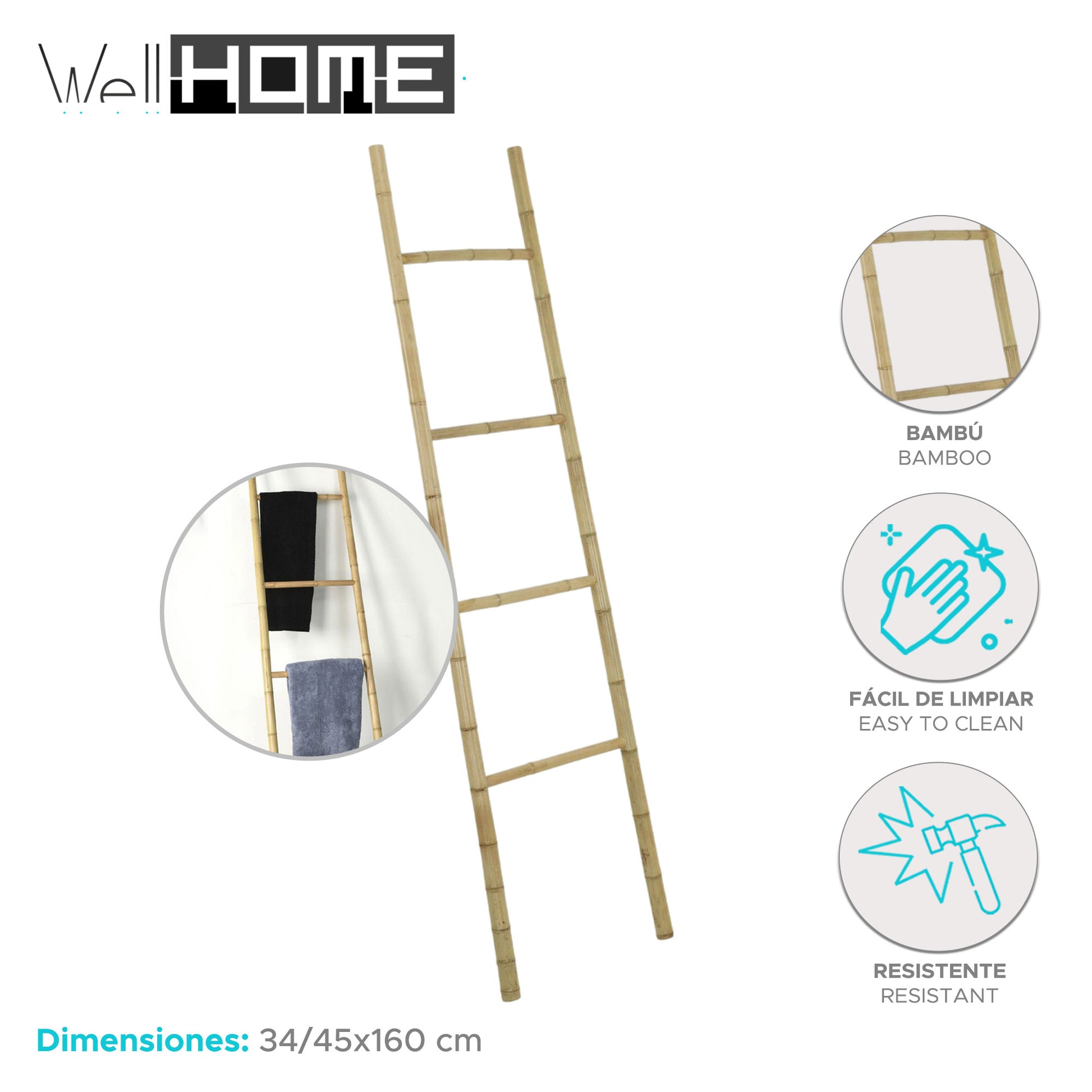 Well Home Toallero En Bambú Con 4 Barras H.160cm_1