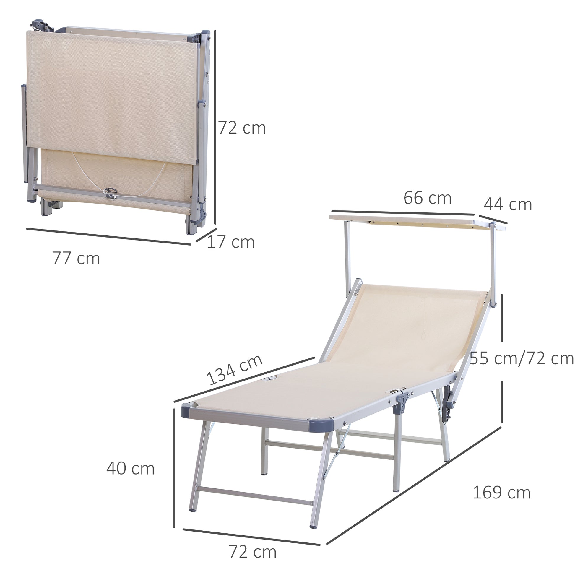 Outsunny Tumbona Reclinable Y Plegable Con Toldo 169x72x50/70 Cm Beige_2