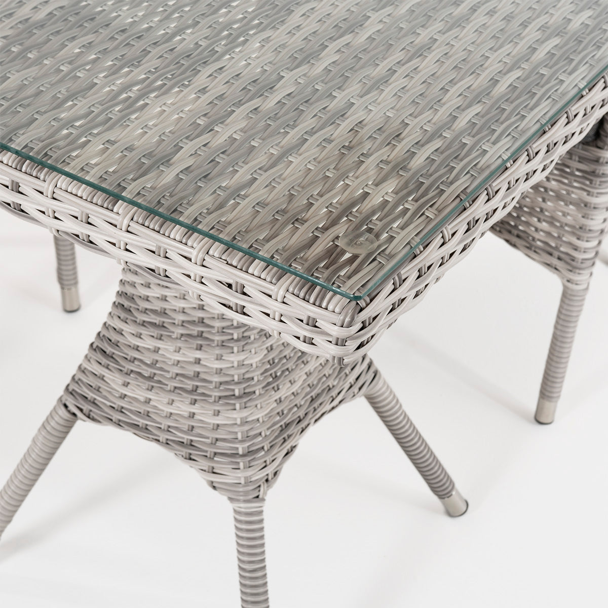 Conjunto Muebles Jardín, Mesa Cuadrada 70 Cm Y 2 Sillones Apilables, Aluminio Y Rattán Sintético Plano Color Gris, 2 Plazas, Cristal Templado 5 Mm_4