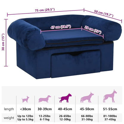 Vidaxl Sofá Para Perros Con Cajón Felpa Azul 75x50x38 Cm_2