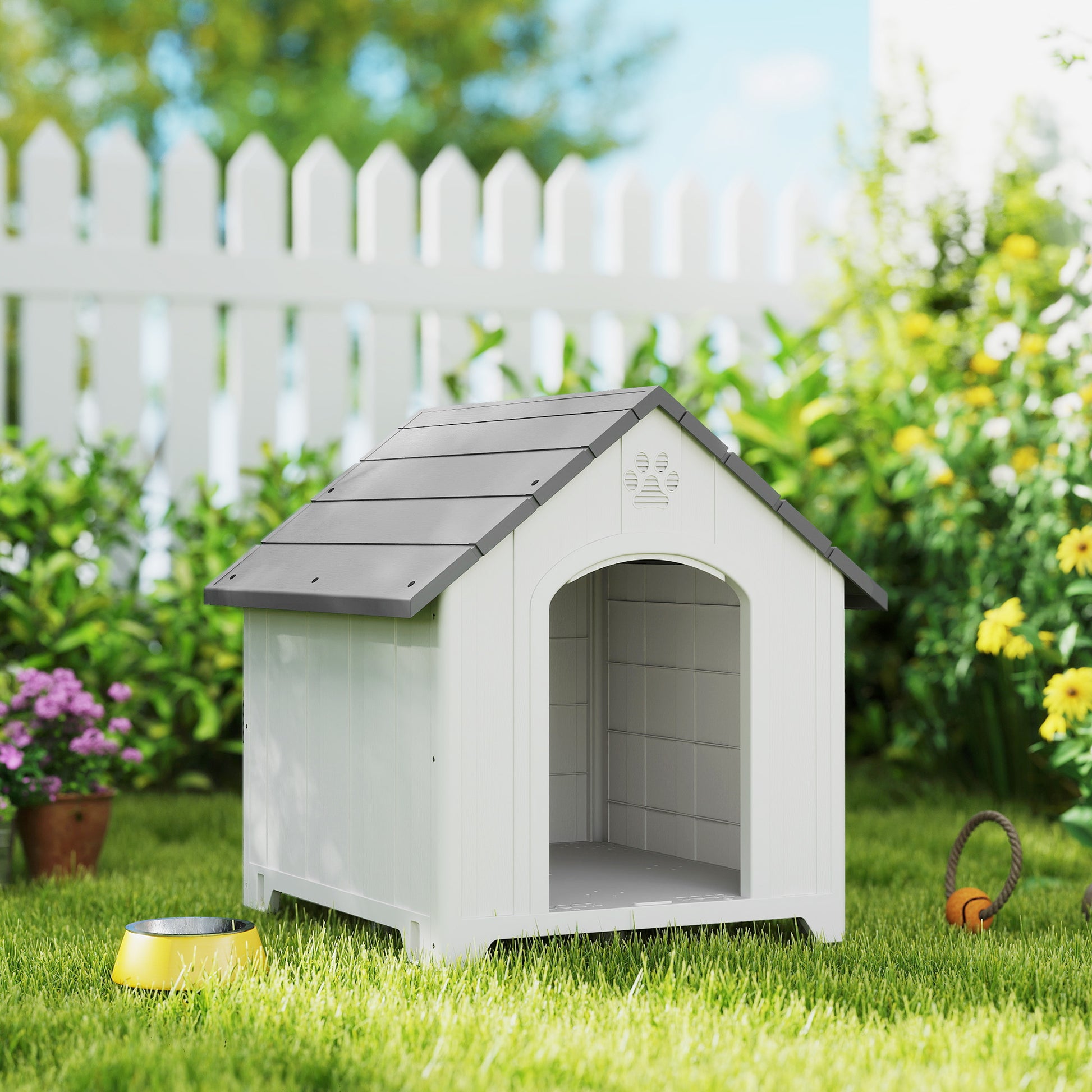 Pawhut Caseta Para Perros Grandes Exterior De Plástico Impermeable Gris_3