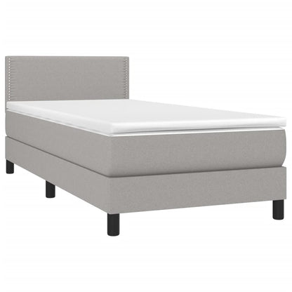 Cama Box Spring Colchón Y Luces Led Tela Gris Claro 80x200 Cm / Vetonek_3