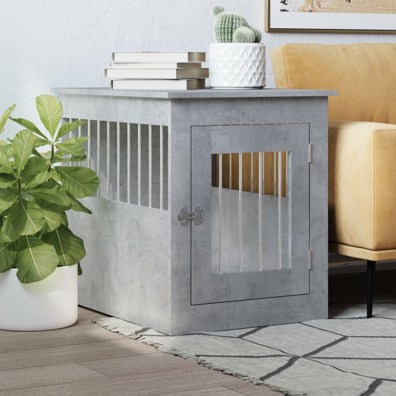 Jaula Para Perros En Mueble Estilo Hormigón Gris 55x75x65 Cm Fabricada En Material De Madera_1